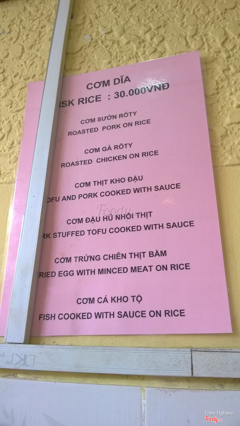 Thực đơn của quán