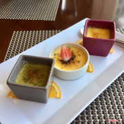 Creme brulee with thyme, saffron and pistachio