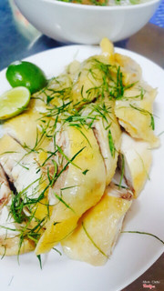 gà luộc, lá chanh