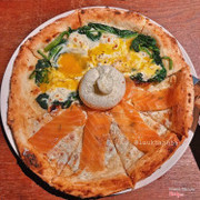 Half Egg & Spinach Pizza with Ricotta cheese + Half Salmon Sashimi