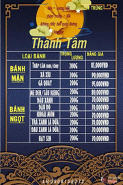 bảng giá tiệm bánh thành tâm