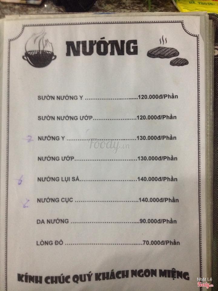 Menu các món nướng