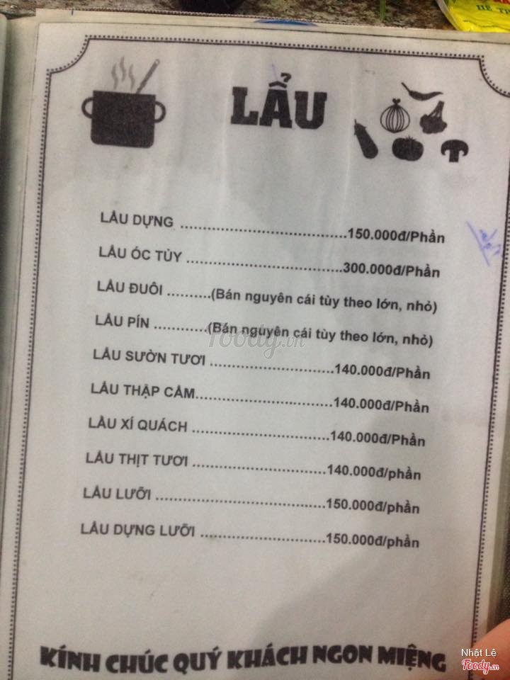 Menu các món nấu