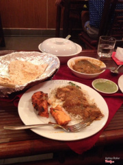 Tandoori chicken, garlic naan, chicken masala, jeera rice