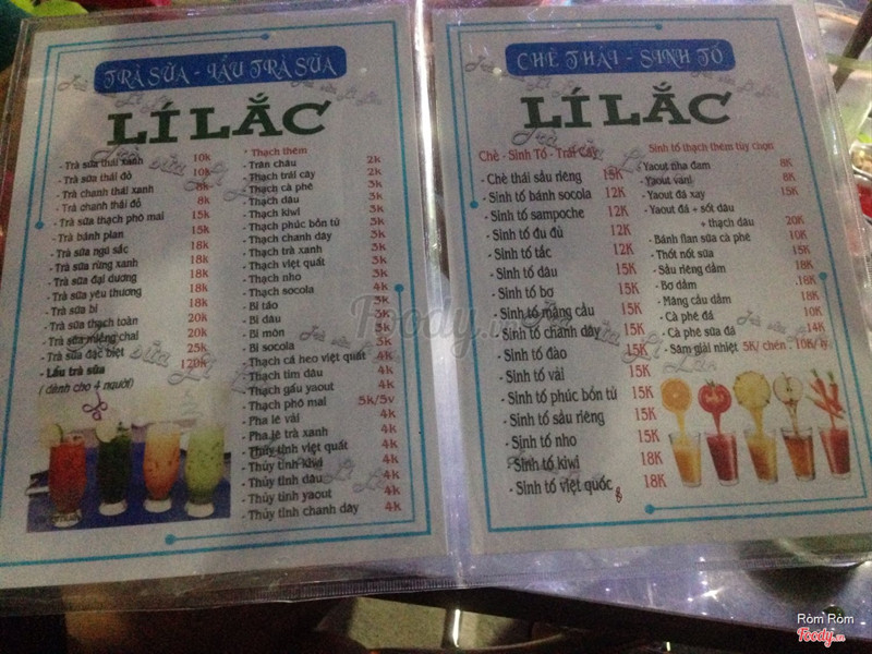 Menu của quán