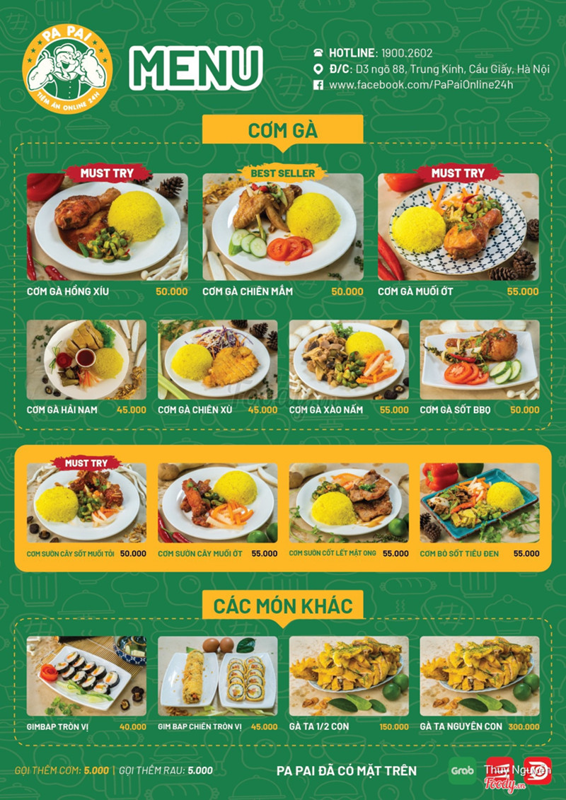 Menu của quán