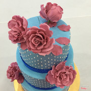 Wedding cake- Blue and Pink wedding theme