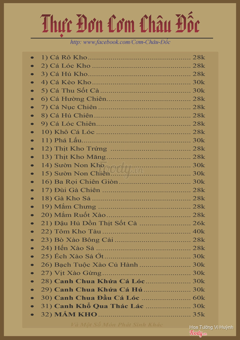 Menu Cơm Châu Đốc