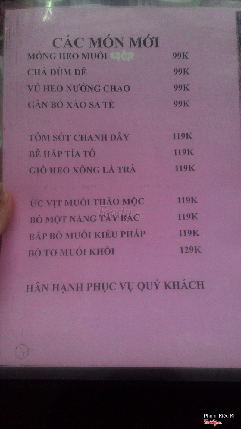 Thực đơn mới 