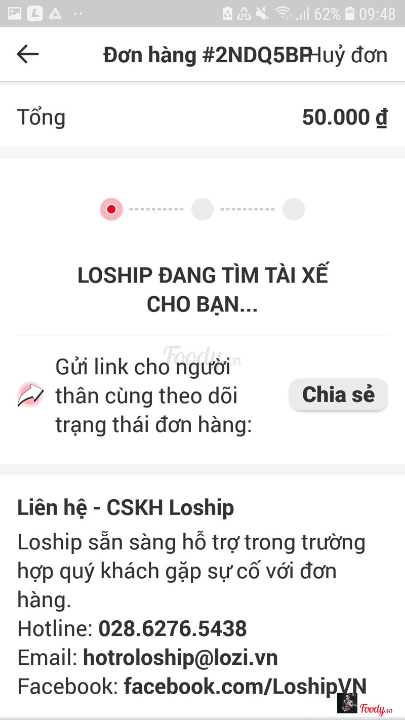 Tổng bill: 50k đặt qua Lo