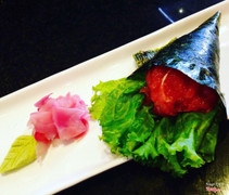 Salmon and avocado hand roll