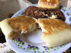 Cheese Panini: onions, ham, and cheese.