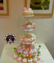 Tháp Cupcake trang trí giày baby fondant 3D