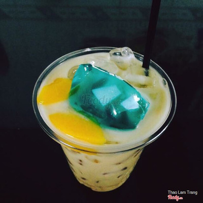 Trà đào sữa - đào miếng - thạch phômai - 15k