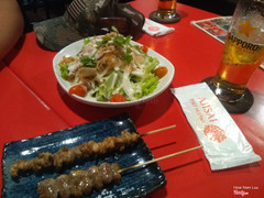 Onion salad and yakitori