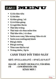 Menu chính của quán