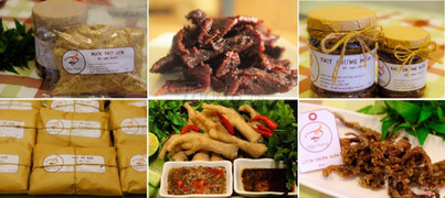 Ruốc thịt, bò khô, thịt chưng mắm tép, chân gà ngâm sả ớt, chân gà luộc, lươn chiên giòn