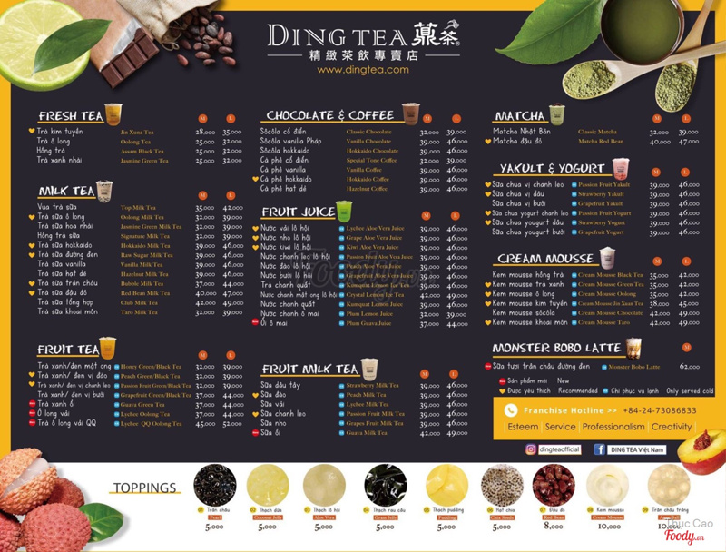 Menu Dingtea Thái Hoà