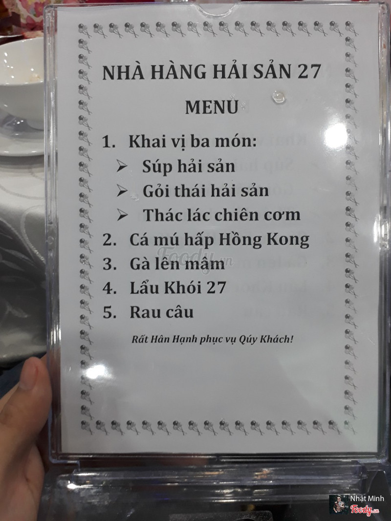 Menu ăn tiệc tại nhà hàng 27