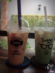 Trà sữa đào và matcha 