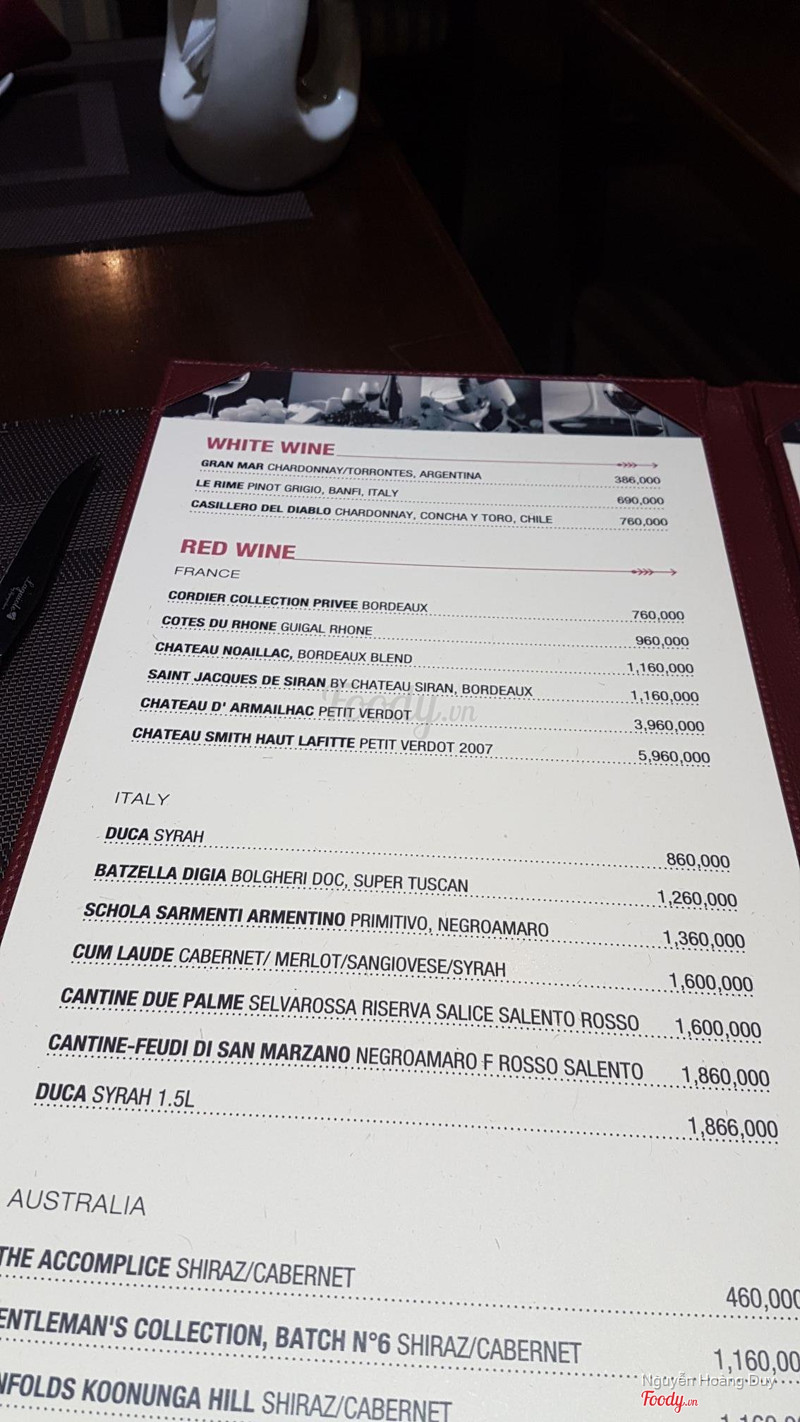 Menu vang đỏ
