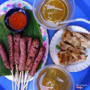 Nem nướng + cá bò + trà chanh