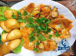 hai cồi sốt Singapore + bánh bao chiên