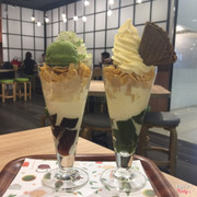 Matcha ice parfait vs  shirayuki parfait