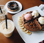 choco donut and waffle with 3 different ice-cream flavours