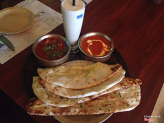 butter chicken, mutton Kolapuri, cheese nan, garlic nan, sweet lassi