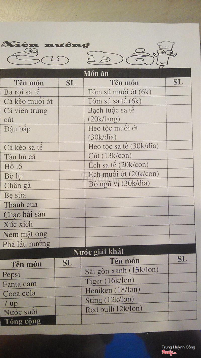 menu kèm bill lun nhé,tiện lợi đôi đường