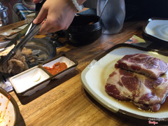 Beef Bachi x2 & Pork Bachi x1 (waitress cooks it for you :D Steel cooking grill is also replaced if too much guck gets on it, meaning no burnt smells or food that stick). Forgot to mention, Beef Bachi comes with 1 long mushroom~