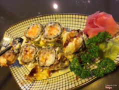 Tempura Salmon Sushi w/ Sweet (soy?) Sauce