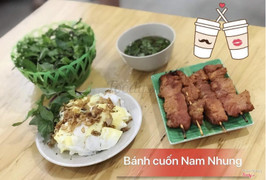 Bánh cuốn trứng vàng+chả xiên nướng