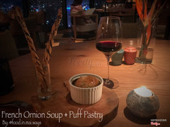 French Ornion Soup served with Pastry Puff