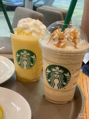 Dark Caramel coffee sphere frap vs Mango Mango Frap