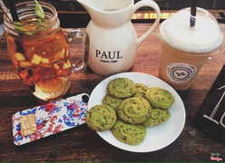 Trà táo bạc hà + cappuchino đá + bánh matcha 