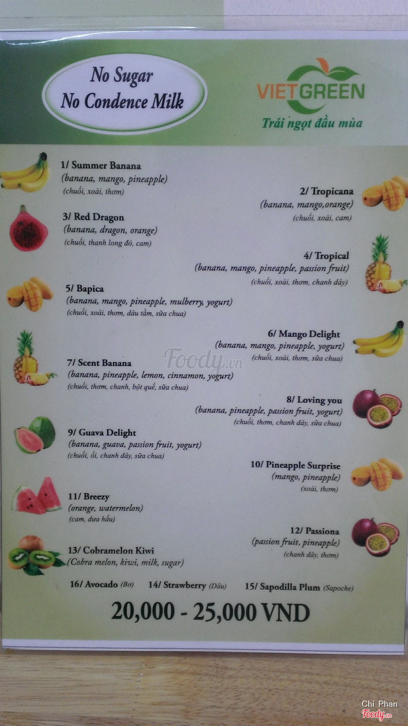 Menu của quán nhé