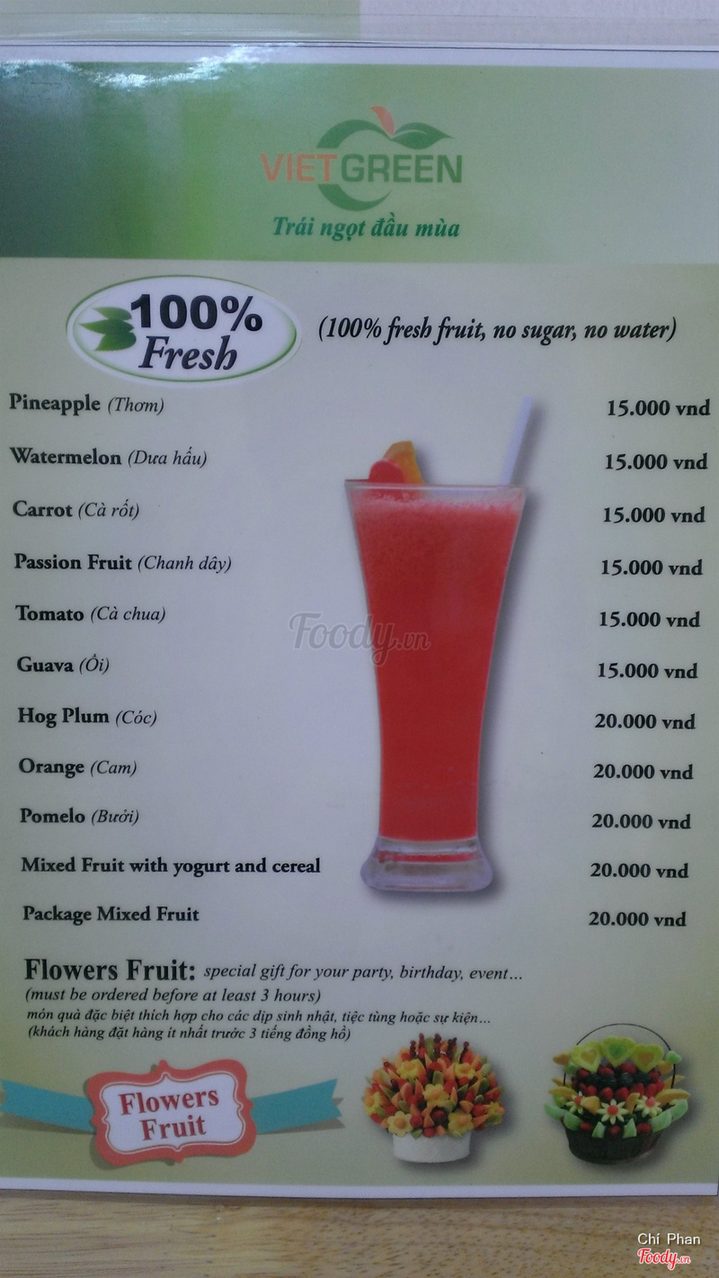 Menu của quán nhé