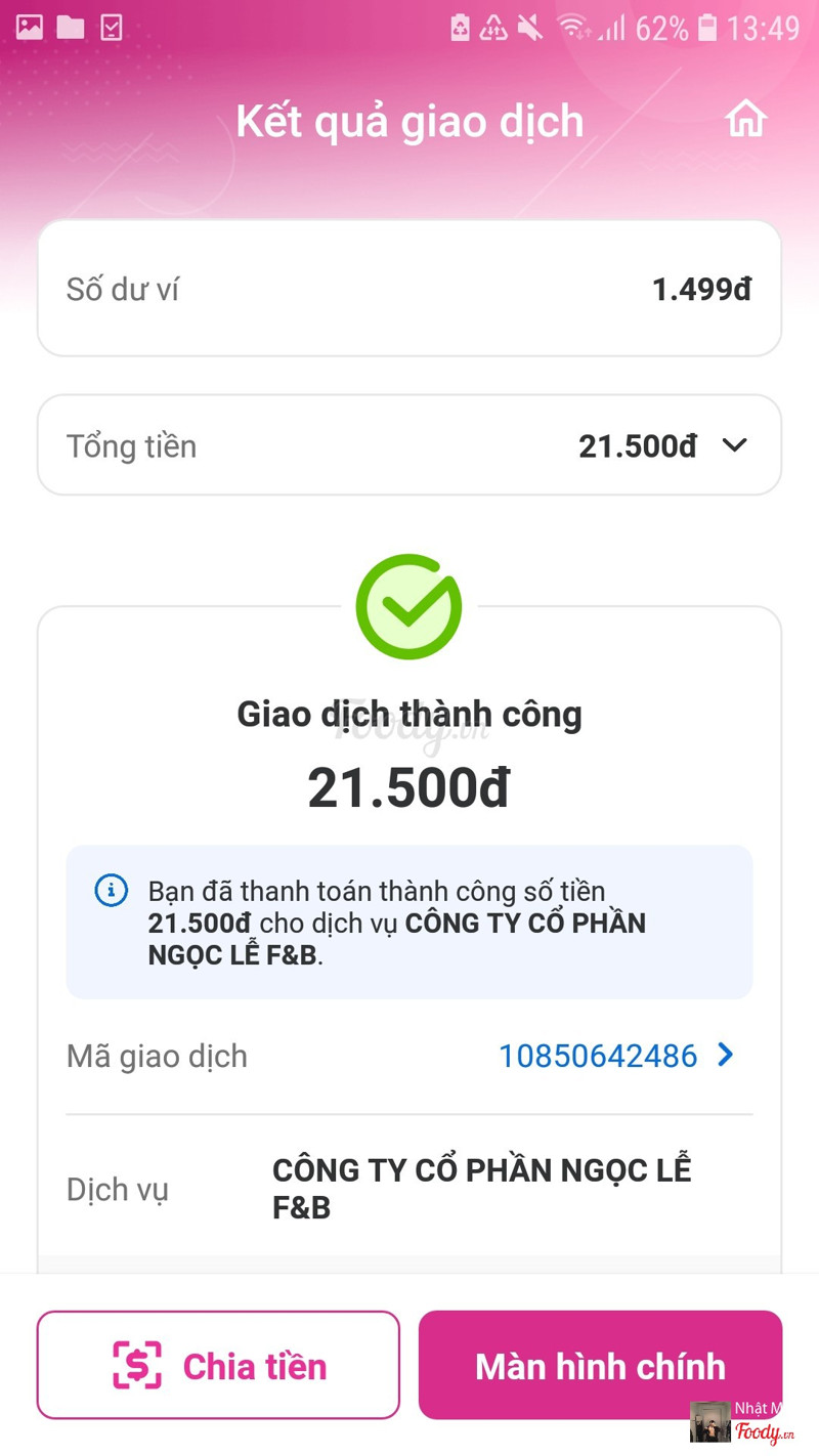 Tiền ăn hết 21.500đ