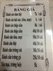 Thực đơn quán bánh xèo bình thuận .các bạn nào đặt trên now thì coi trên bảng giá nha