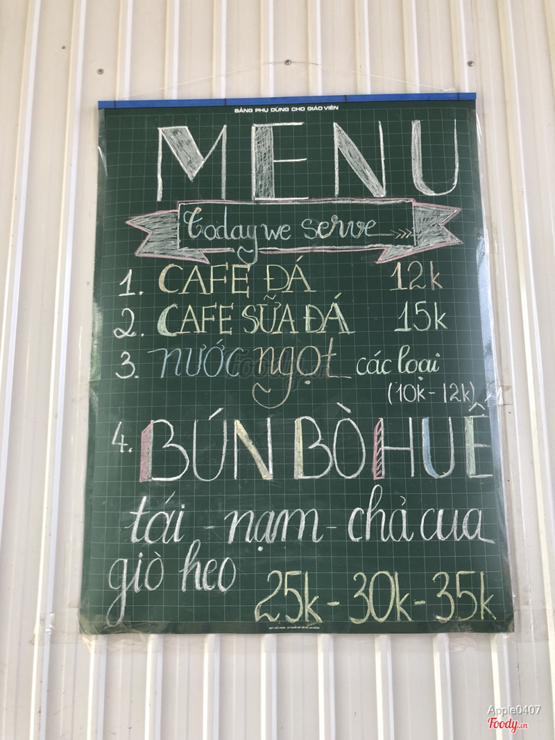 Menu của quán