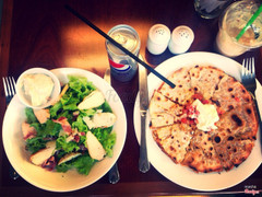 Caesar salad and chicken quesadilla