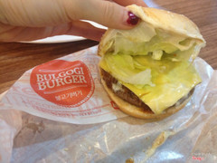 Bulgogi burger~ sweet cheese, mayo (Miracle Whip taste), and bulgogi sauce.