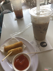 Bubble tea and mozarella sticks.