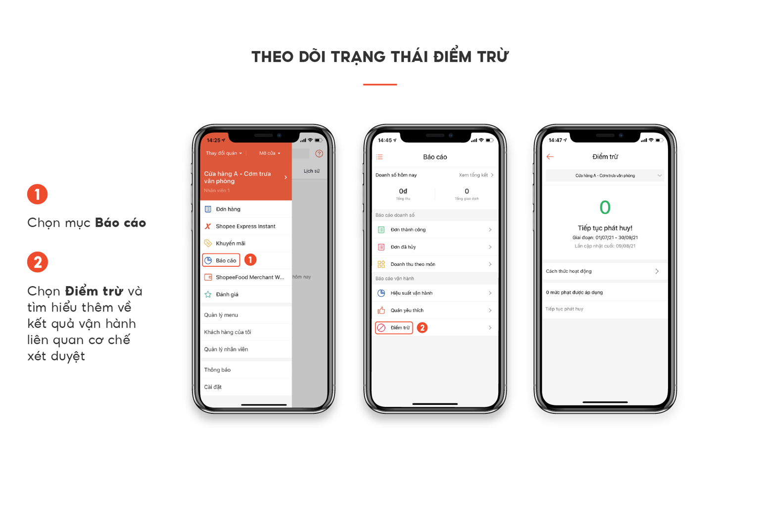 Hướng dẫn theo dõi trạng thái điểm trừ trên ứng dụng ShopeeFood Merchant