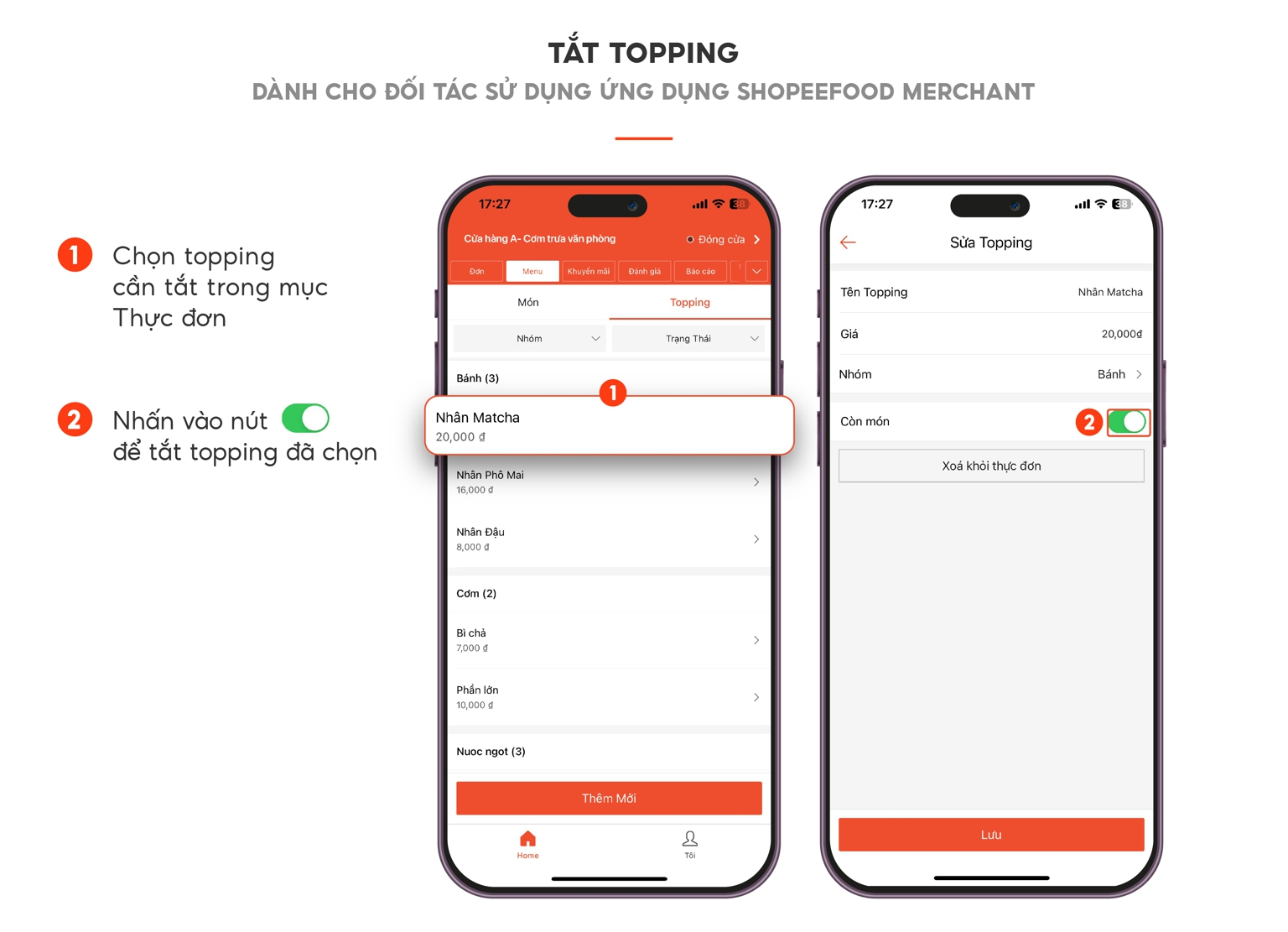 tắt topping đã được liên kết với món