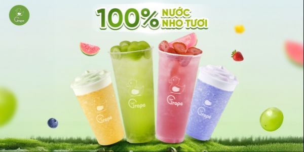 GRAPE - NƯỚC NHO TƯƠI 100% & TRÀ TRÁI CÂY - 18 ĐỘI CẤN
