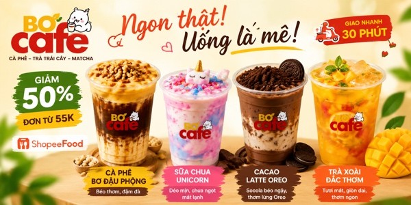 Bơ Cafe - Sữa Chua Unicorn, Cà Phê Bơ Đậu Phộng & Cacao Latte Oreo